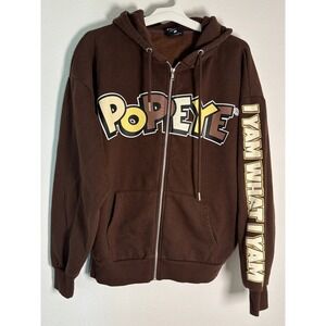 Reason x Popeye Exclusive Collab Brown Zip Up Hoodie Mens Medium Streetwear